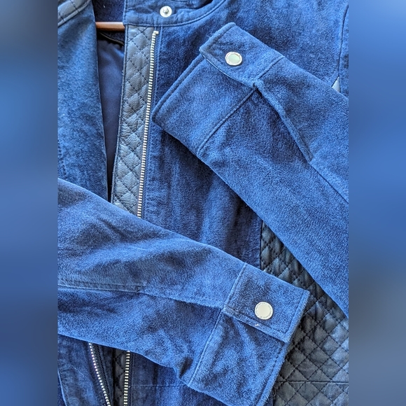 Isaac Mizrahi Live Suede/leather Jacket, Dark Blue, size 8 - Picture 10 of 10